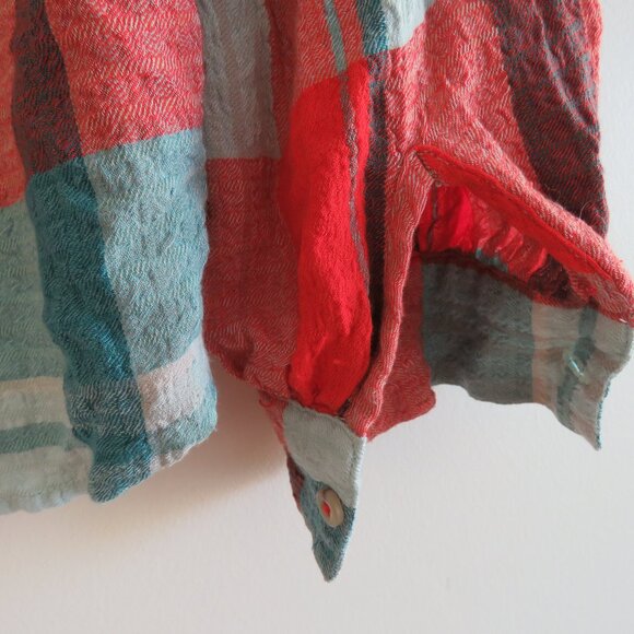 ANTHROPOLOGIE PILCRO Breezy Button Down Buffalo Plaid Seersucker Shirt Blouse - Picture 11 of 12